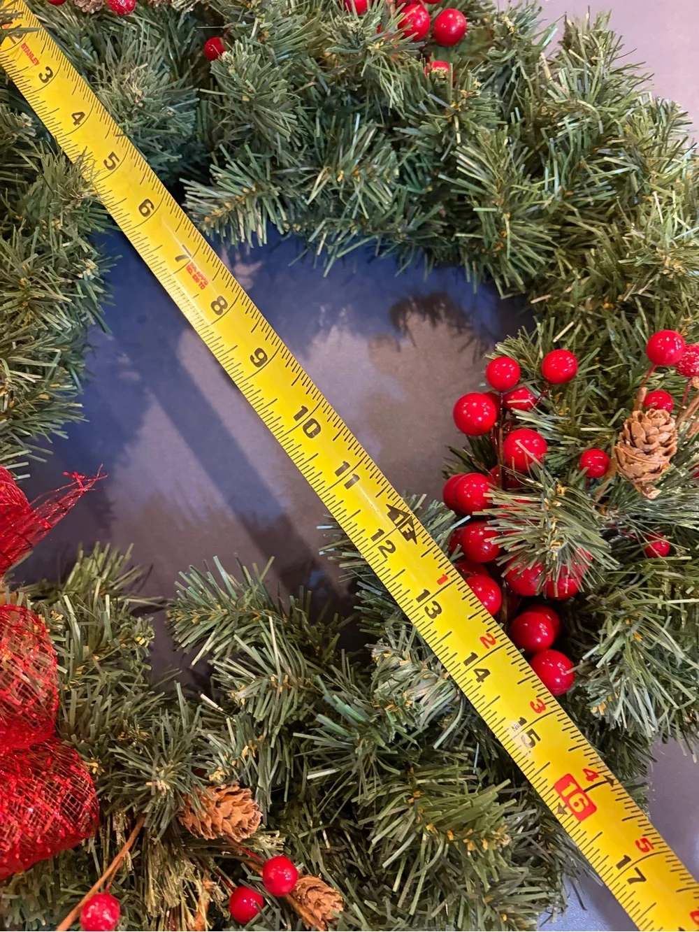 Festive Pine Holiday Wreath with Red Berries & Bells